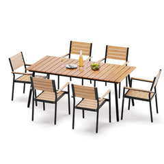 Aluminum Outdoor Patio Dining Table with Umbrella Hole and Polywood Chairs