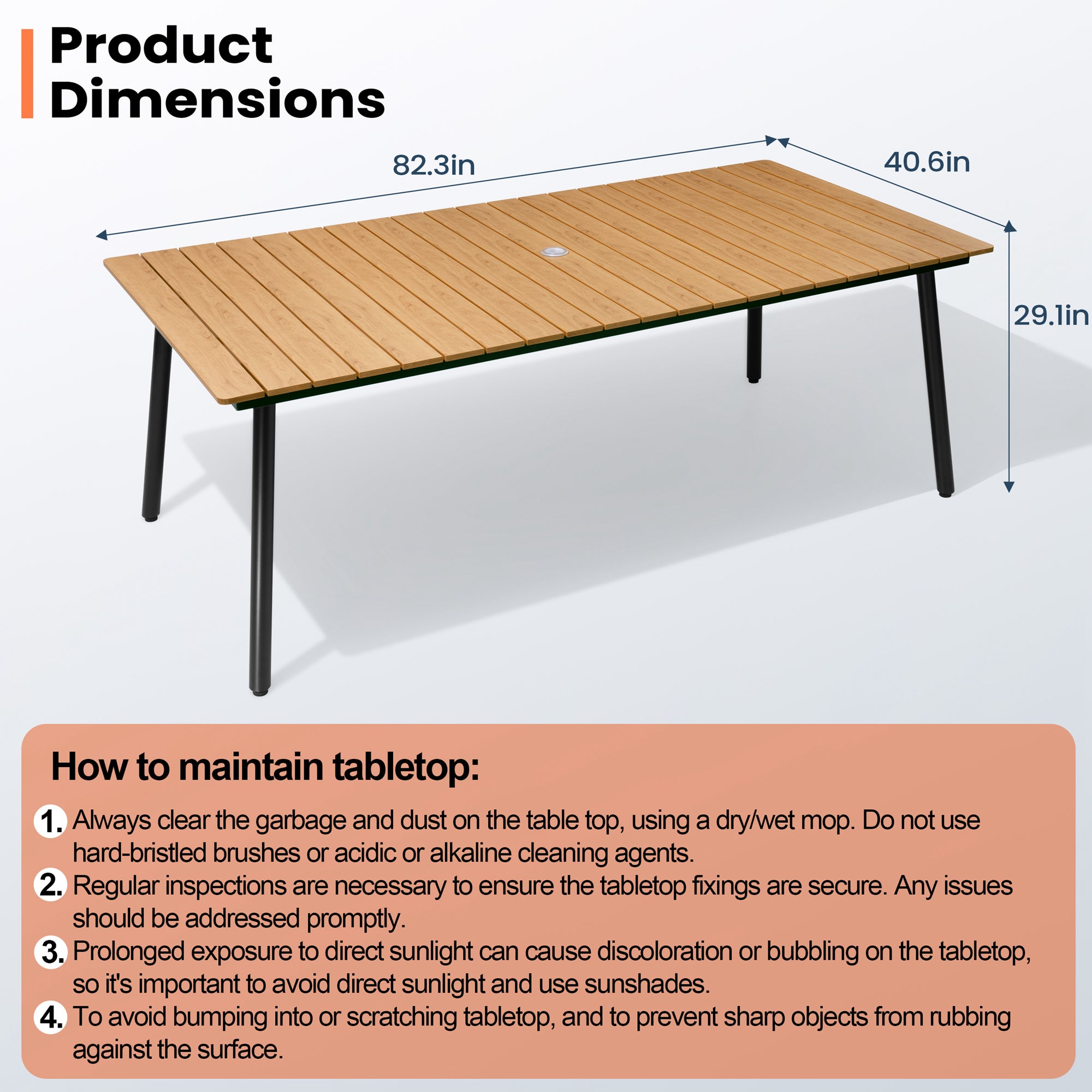 Pellebant 82 in. Outdoor Patio Dining Table with Wood-Like Top and Aluminum Frame