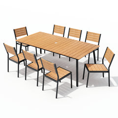 Aluminum Outdoor Patio Dining Table with Umbrella Hole and Polywood Chairs