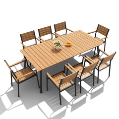 Aluminum Outdoor Patio Dining Table with Umbrella Hole and Polywood Chairs