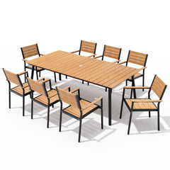 Aluminum Outdoor Patio Dining Table with Umbrella Hole and Polywood Chairs