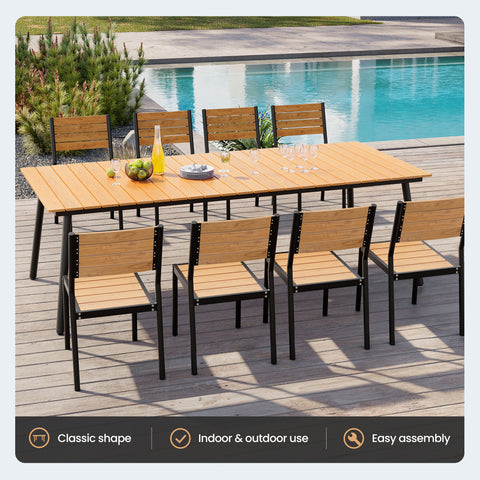 Pellebant 95 in. Outdoor Patio Dining Table with Wood-Like Top and Aluminum Frame