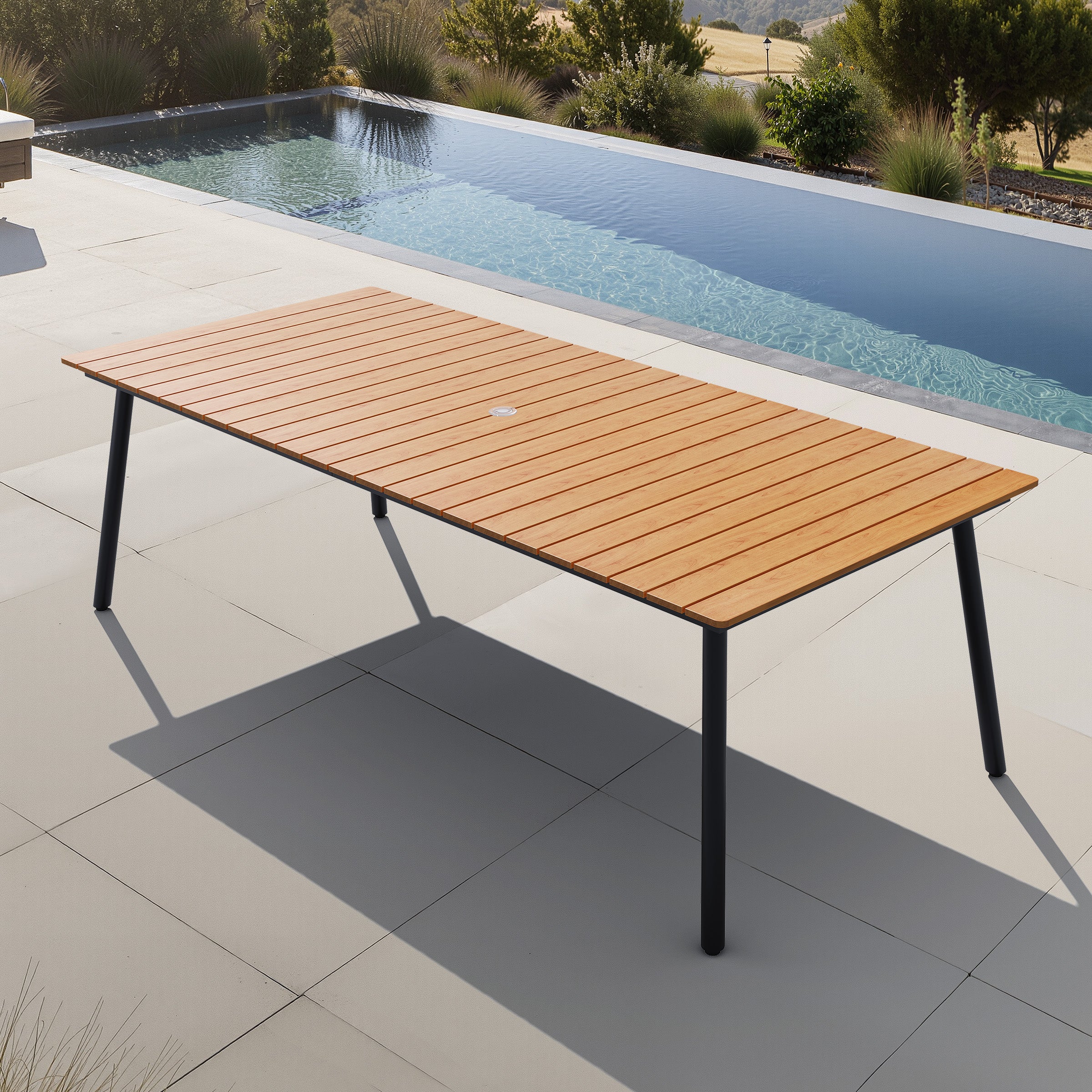 Pellebant 95 in. Outdoor Patio Dining Table with Wood-Like Top and Aluminum Frame