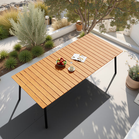 Pellebant 95 in. Outdoor Patio Dining Table with Wood-Like Top and Aluminum Frame