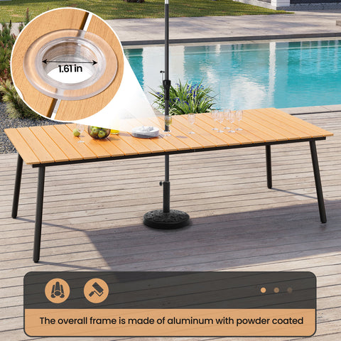 Pellebant 95 in. Outdoor Patio Dining Table with Wood-Like Top and Aluminum Frame