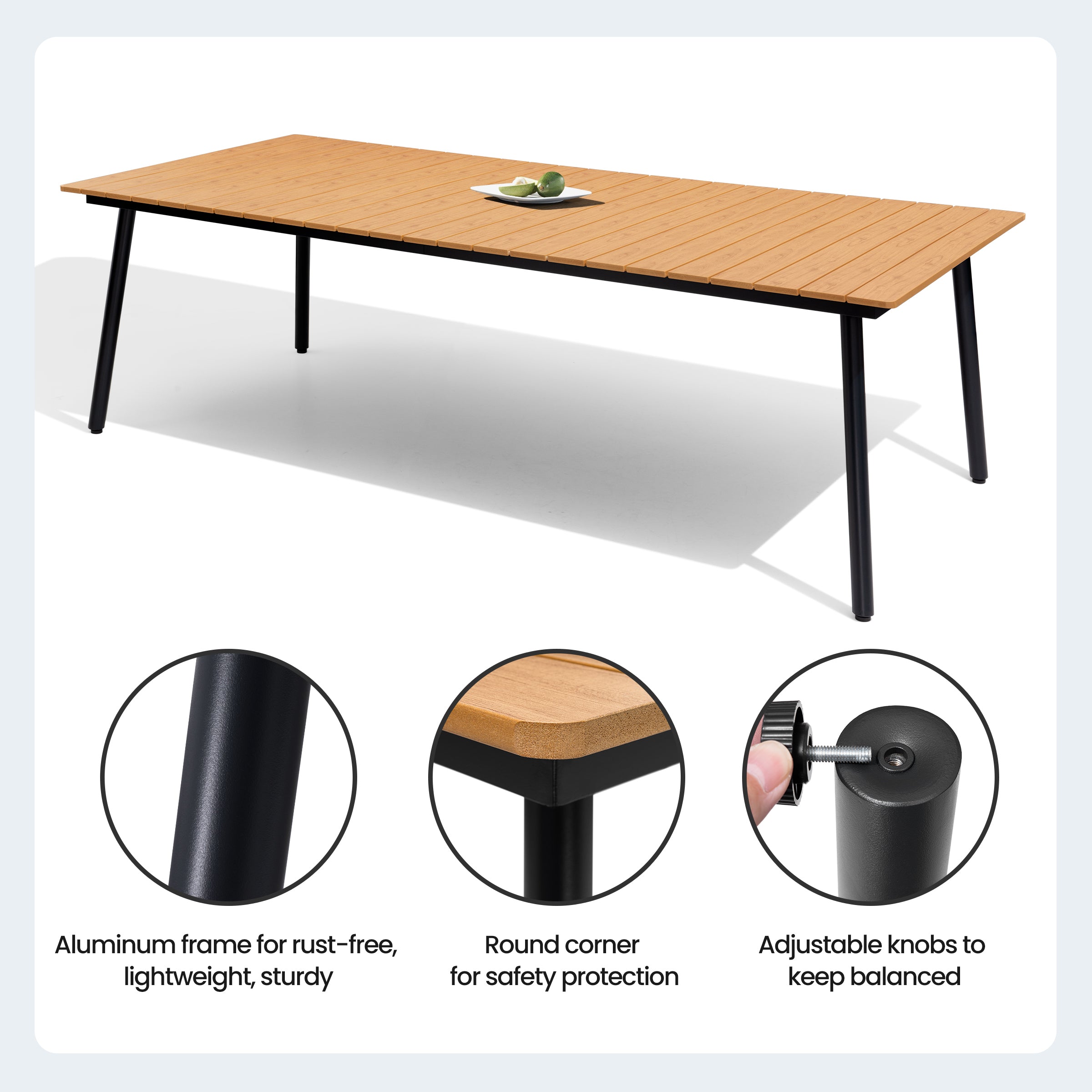 Pellebant 95 in. Outdoor Patio Dining Table with Wood-Like Top and Aluminum Frame