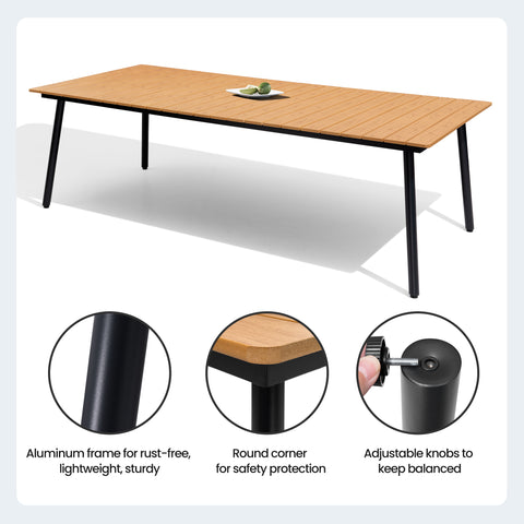 Pellebant 95 in. Outdoor Patio Dining Table with Wood-Like Top and Aluminum Frame