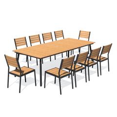 Aluminum Outdoor Patio Dining Table with Umbrella Hole and Polywood Chairs