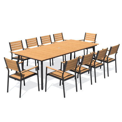 Pellebant Aluminum Outdoor Patio Dining Table with Umbrella Hole and Polywood Dining Chairs