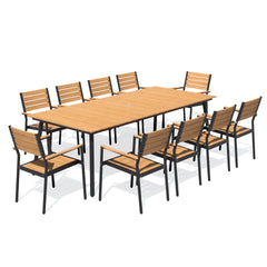 Aluminum Outdoor Patio Dining Table with Umbrella Hole and Polywood Chairs