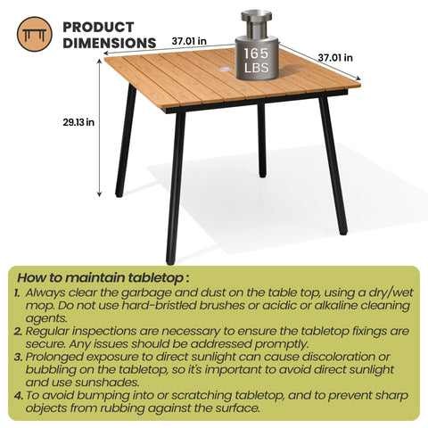 Pellebant 37 in. Aluminum Outdoor Patio Dining Table with Umbrella Hole