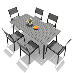 Aluminum Outdoor Patio Dining Table with Umbrella Hole and Polywood Chairs