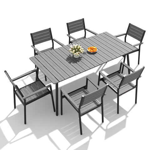 Pellebant Aluminum Outdoor Patio Dining Table with Umbrella Hole and Polywood Dining Chairs