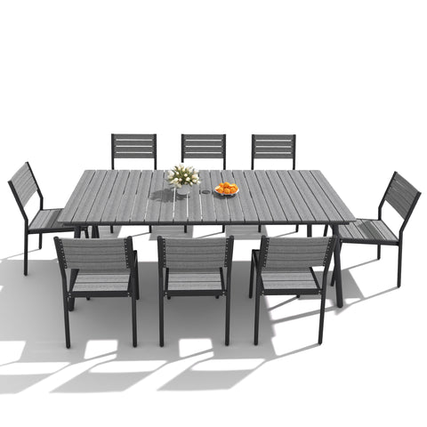 Pellebant Aluminum Outdoor Patio Dining Table with Umbrella Hole and Polywood Dining Chairs
