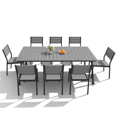 Aluminum Outdoor Patio Dining Table with Umbrella Hole and Polywood Chairs