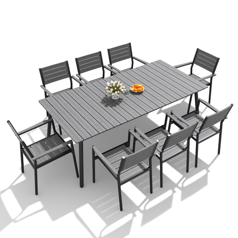 Pellebant Aluminum Outdoor Patio Dining Table with Umbrella Hole and Polywood Dining Chairs
