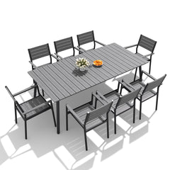 Aluminum Outdoor Patio Dining Table with Umbrella Hole and Polywood Chairs
