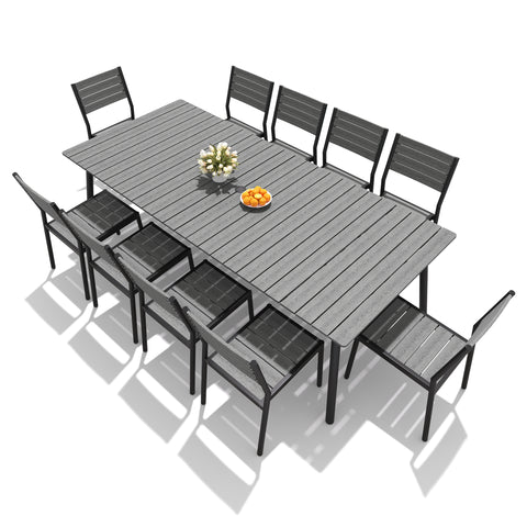 Pellebant Aluminum Outdoor Patio Dining Table with Umbrella Hole and Polywood Dining Chairs