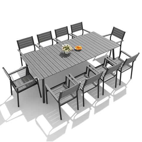 Pellebant Aluminum Outdoor Patio Dining Table with Umbrella Hole and Polywood Dining Chairs