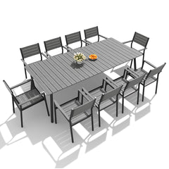 Aluminum Outdoor Patio Dining Table with Umbrella Hole and Polywood Chairs