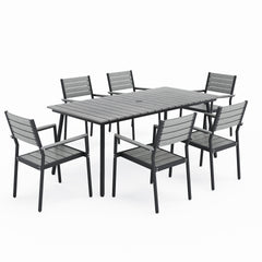 Aluminum Outdoor Patio Dining Table with Umbrella Hole and Polywood Chairs