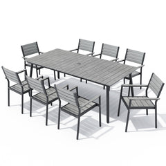 Aluminum Outdoor Patio Dining Table with Umbrella Hole and Polywood Chairs