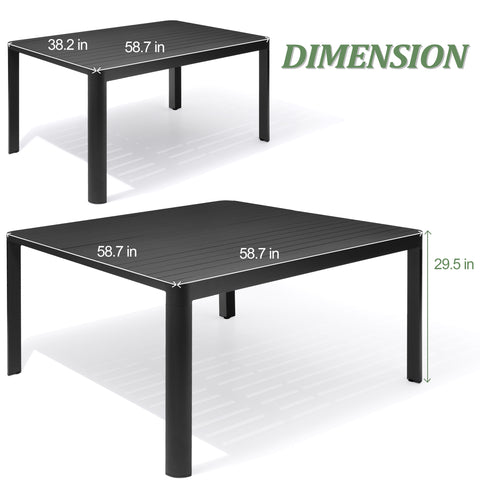 59 x 38 in. Expandable Aluminum Outdoor Patio Dining Table