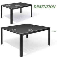 59 x 38 in. Expandable Aluminum Outdoor Patio Dining Table