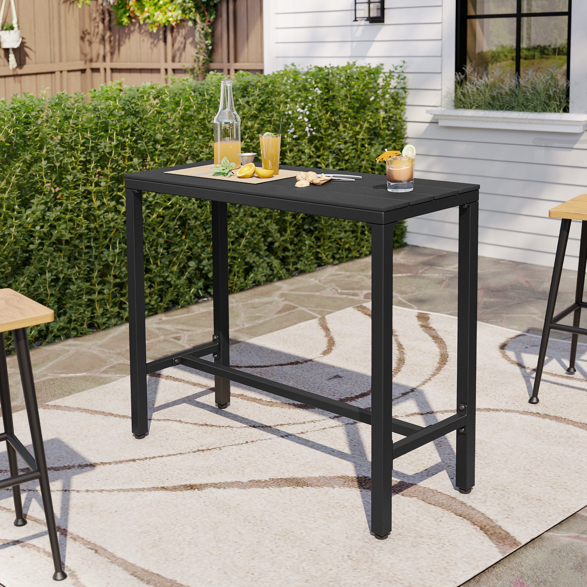 Pellebant 43 in. Rectangle Outdoor Bar Table with Waterproof Top and Sturdy Metal Frame