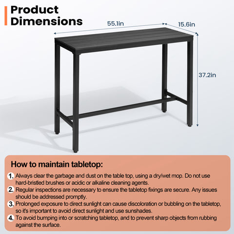 Rectangular Outdoor Patio Bar Table