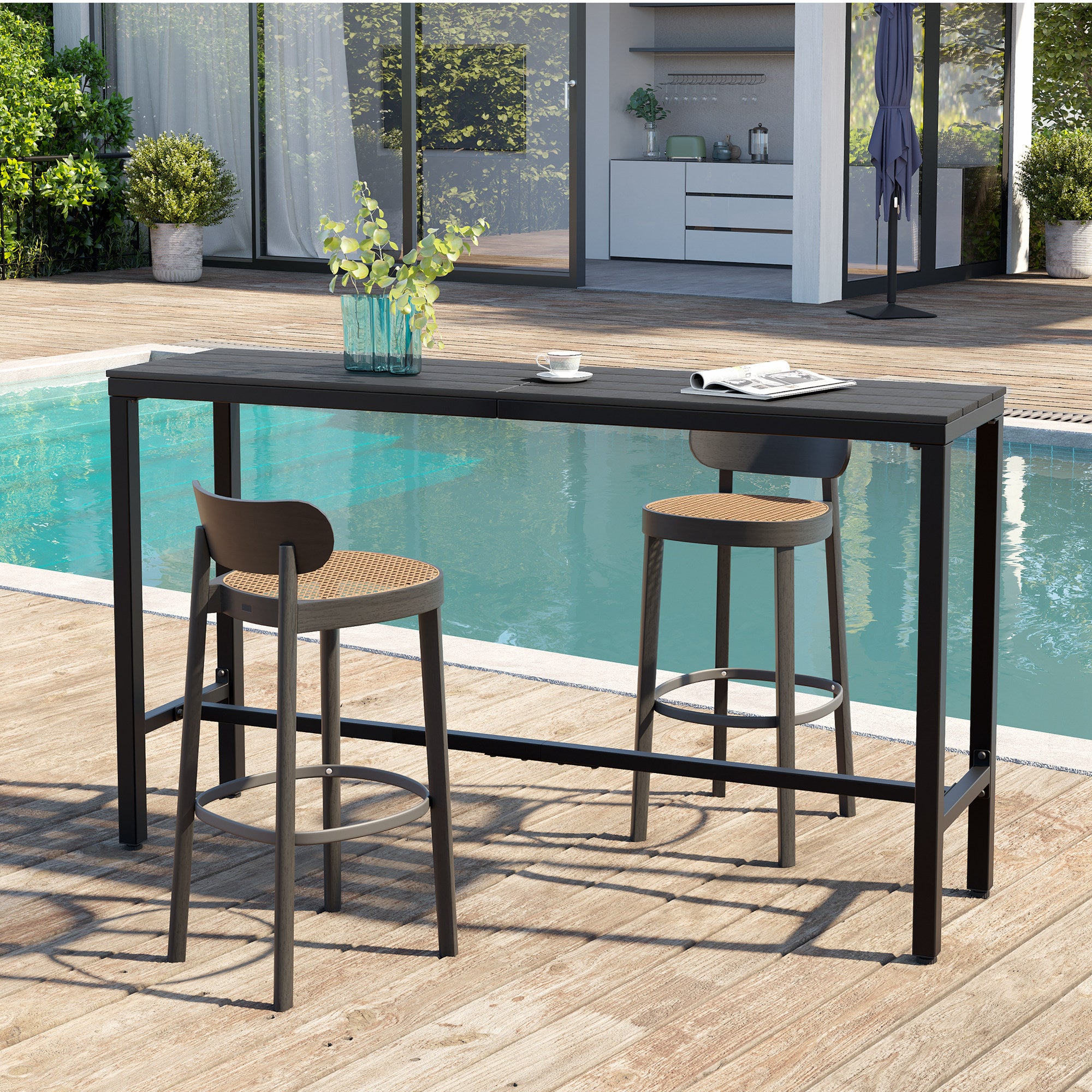 Pellebant 63 in. Rectangle Outdoor Bar Table with Waterproof Top and Sturdy Metal Frame