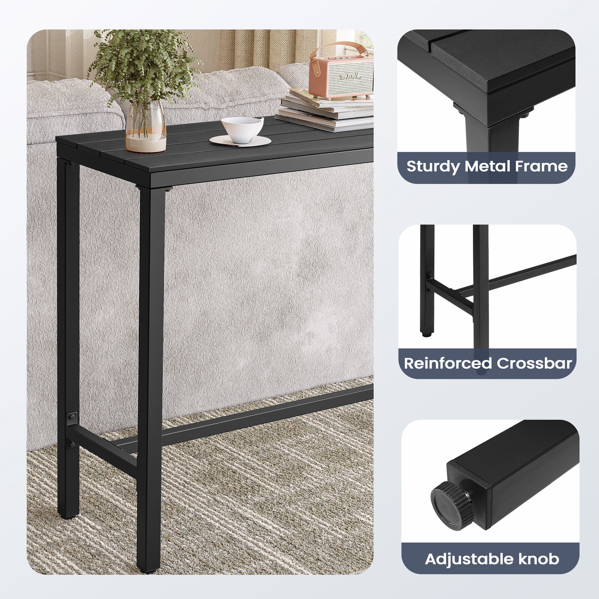 Pellebant 63 in. Rectangle Outdoor Bar Table with Waterproof Top and Sturdy Metal Frame