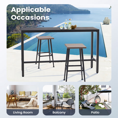Pellebant 63 in. Rectangle Outdoor Bar Table with Waterproof Top and Sturdy Metal Frame