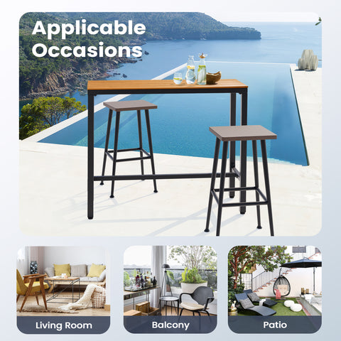 3-Piece Outdoor Bar Set with Wood-Plastic Table and Bar Chairs