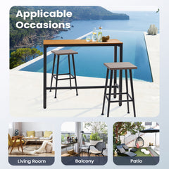 3-Piece Outdoor Bar Set with Wood-Plastic Table and Bar Chairs