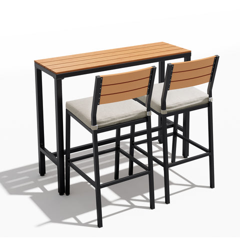 3-Piece Outdoor Bar Set with Wood-Plastic Table and Bar Chairs