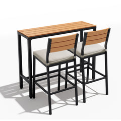 3-Piece Outdoor Bar Set with Wood-Plastic Table and Bar Chairs