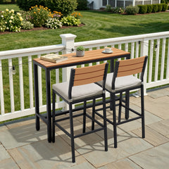 3-Piece Outdoor Bar Set with Wood-Plastic Table and Bar Chairs