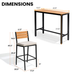 3-Piece Outdoor Bar Set with Wood-Plastic Table and Bar Chairs