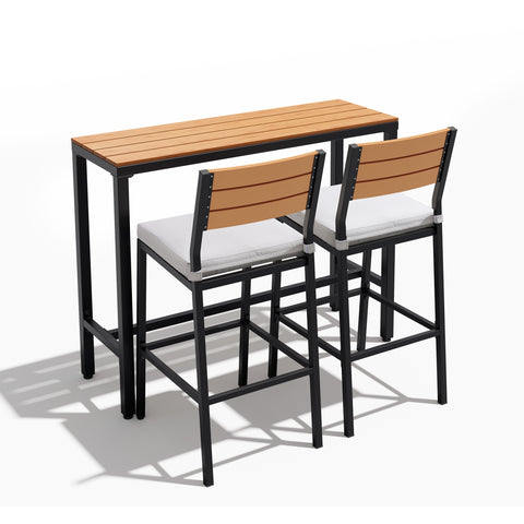 3-Piece Outdoor Bar Set with Wood-Plastic Table and Bar Chairs