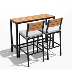 3-Piece Outdoor Bar Set with Wood-Plastic Table and Bar Chairs