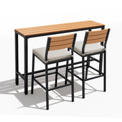 3-Piece Outdoor Bar Set with Wood-Plastic Table and Bar Chairs