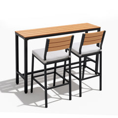 3-Piece Outdoor Bar Set with Wood-Plastic Table and Bar Chairs