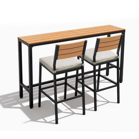 3-Piece Outdoor Bar Set with Wood-Plastic Table and Bar Chairs