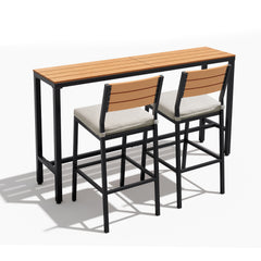3-Piece Outdoor Bar Set with Wood-Plastic Table and Bar Chairs