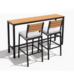 3-Piece Outdoor Bar Set with Wood-Plastic Table and Bar Chairs