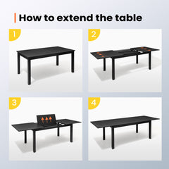 63–95 x 35 in. Expandable Aluminum Rectangular Outdoor Patio Dining Table