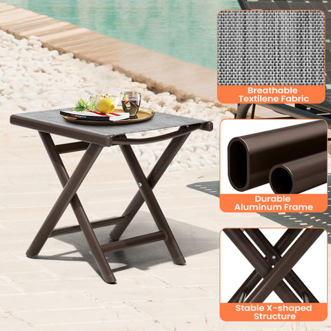 15x17" Aluminum Foldable Outdoor Side Table with Textilene Tabletop
