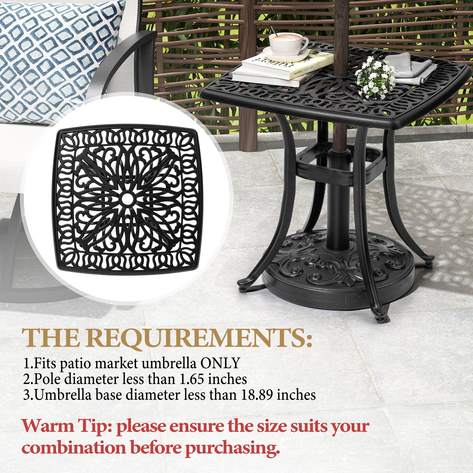 Pellebant Outdoor Side Table Cast Aluminum Metal Table Weather Resistant Small Patio Table for Garden, Pool, Balcony