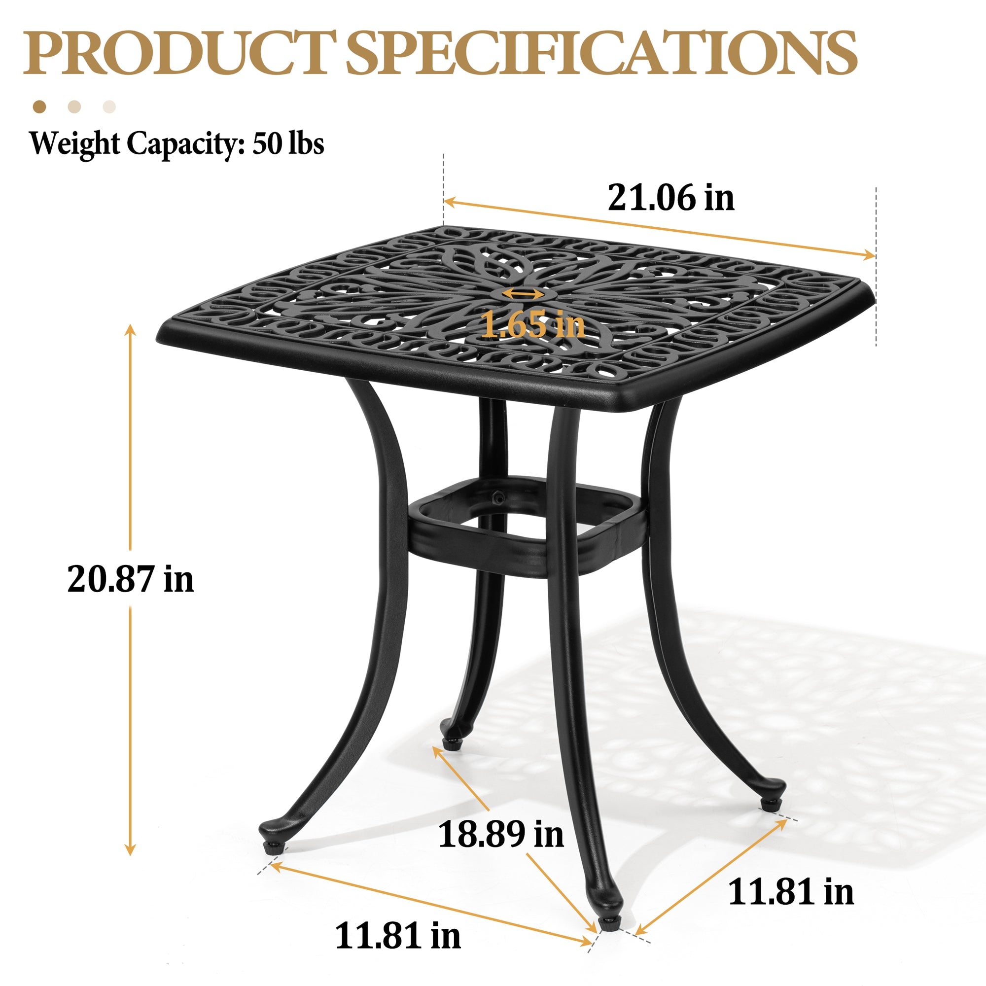 Pellebant Outdoor Side Table Cast Aluminum Metal Table Weather Resistant Small Patio Table for Garden, Pool, Balcony
